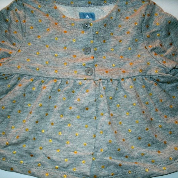 Gap Girls Sweatshirt Swing Top Gray Gold Polka Dot 18-24 Months Cotton New - Picture 1 of 8